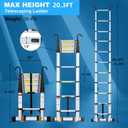 20.3 FT Aluminum Telescoping Ladder, 330 lbs Capacity, Auto-Lock, Hooks, Wheels & Stabilizer Bar, Portable & Collapsible for Home, Roof & RV Use, Silver