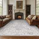 jinchan Lima 6x9 Machine Washable Area Rugs for Living Room - Vintage Floral Stain Resistant Low Pile Ultra-Thin Non Slip Accent Rug for Bedroom Kitchen Dining Room Home Office (6x9ft, Taupe)