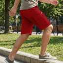 JMIERR Mens Casual Cotton Twill Cargo Shorts Drawstring Classic Chino Stretch Short with 6 Pockets (Red, Size 40)