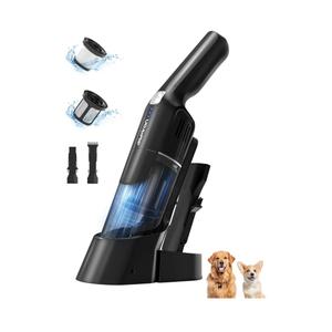 Aspiron Cordless Handheld Vacuum, 24KPA Powerful Car Vacuum, 2-Speed, 2 Charging Methods, Wireless Charger, Ergonomic Handle, Portable Rechargeable Vacuum Cleaner for Car, Home, Black Grey