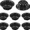 Ctosree 8 Pcs 4 Inches Fluted Mini Cake Pan Nonstick Fluted Cake Pan Carbon Steel Tube Metal Tube Oven Baking Mold with Flower Shape for Cupcake (Black)