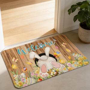 Easter Decorations, Easter Door Mat, Easter Rug, Bunny Rug, Welcome Doormat for Indoor Outdoor, Non-Slip Washable Door Mat for Spring Easter Holiday Decoration (Easter Egg Hunt)