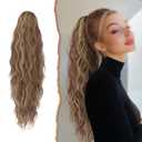 SOFEIYAN Curly Ponytail Extension, 26 inch Long Wave Drawstring Blonde Hair Ponytail Extension Synthetic Pony Tail Hairpiece for Women, Brown & Blonde