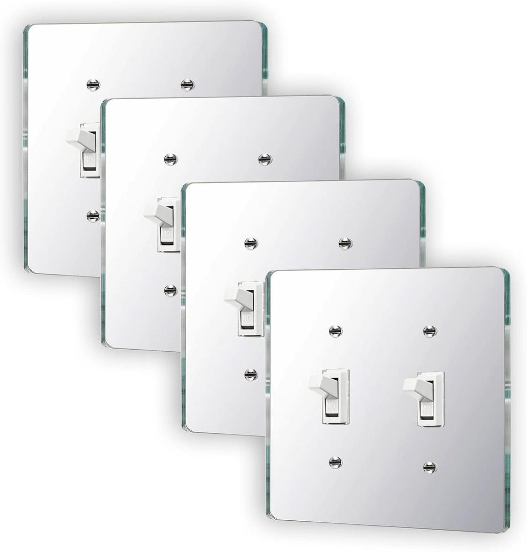 4PC Mirror Light Switch Plates Duplex Toggle 4.72" X 4.72" Switch Light Cover Durable Wall Plates Outlet Covers Acrylic Mirrored Decorative (1-Gang Duplex Toggle)