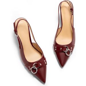 Coutgo Womens Slingback Stiletto High Heels Closed Pointed Toe Pumps with Metal Ring Party Dress Shoes, Burgundy, Size 7.5