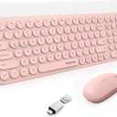 Wireless Keyboard and Mouse Combo 2.4GHz USB Ultra-Thin Cute Cordless Compact-Sized Silent Retro Computer Keyboard & Mouse Set for Office PC Computer,Laptop,Windows,Mac,Microsoft,Tablets(Peach Pink)