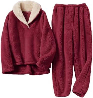 FSVABY Womens 2 Piece Fluffy Pajama Lounge Set Loose Pullover Pants Sleepwear with Pockets, XL