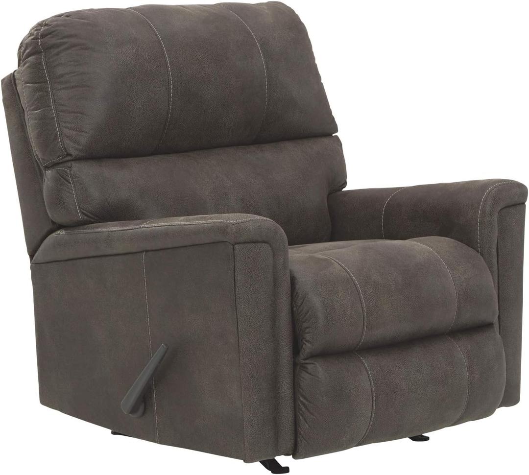 Signature Design by Ashley Navi Traditional Faux Leather Manual Rocker Recliner, Gray (Grey)
