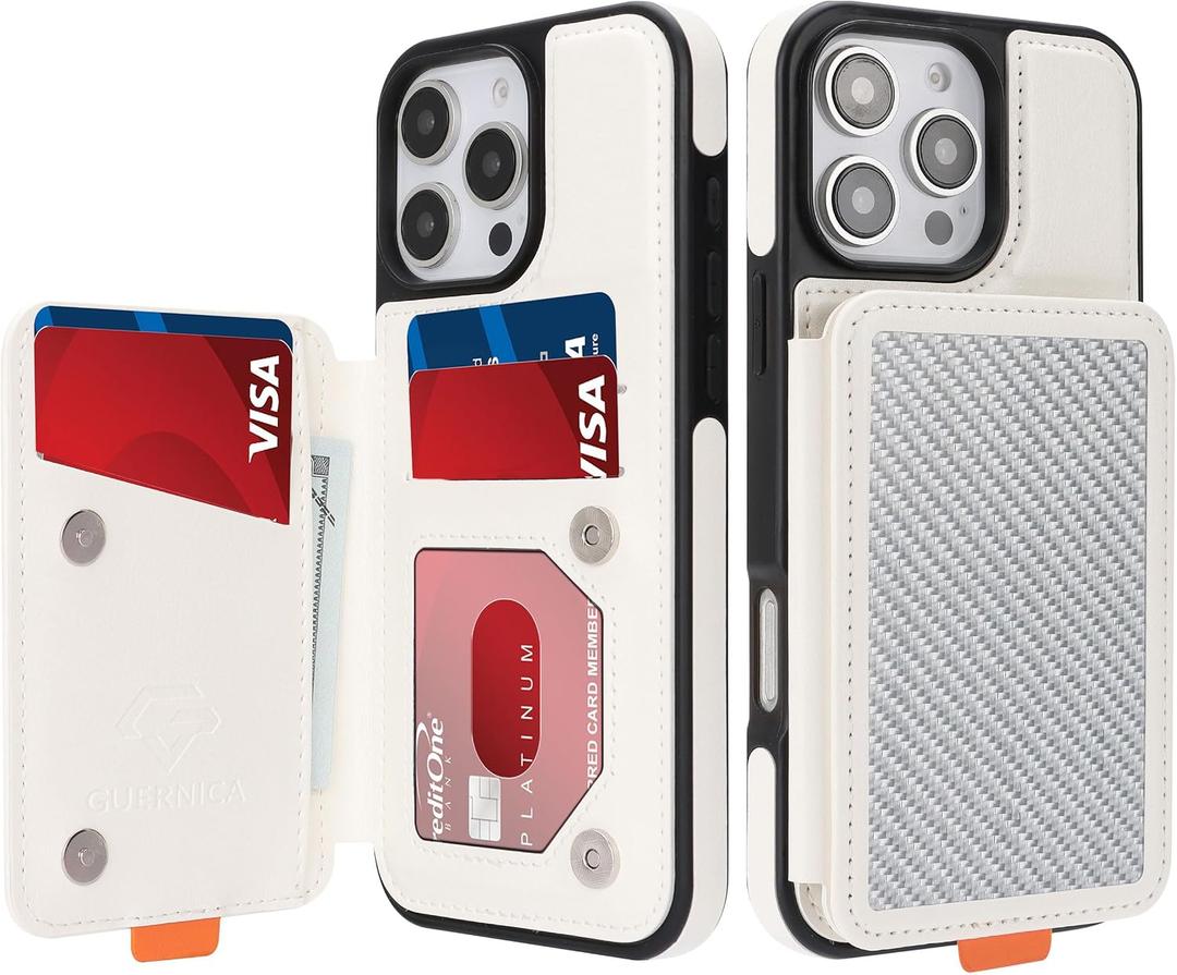 GUERNICA for iPhone 16 Pro (6.3") Wallet Case with Card Holder, RFID Blocking for Women Men, Kickstand Shockproof Phone Case for Apple 16 Pro, A - Silver White