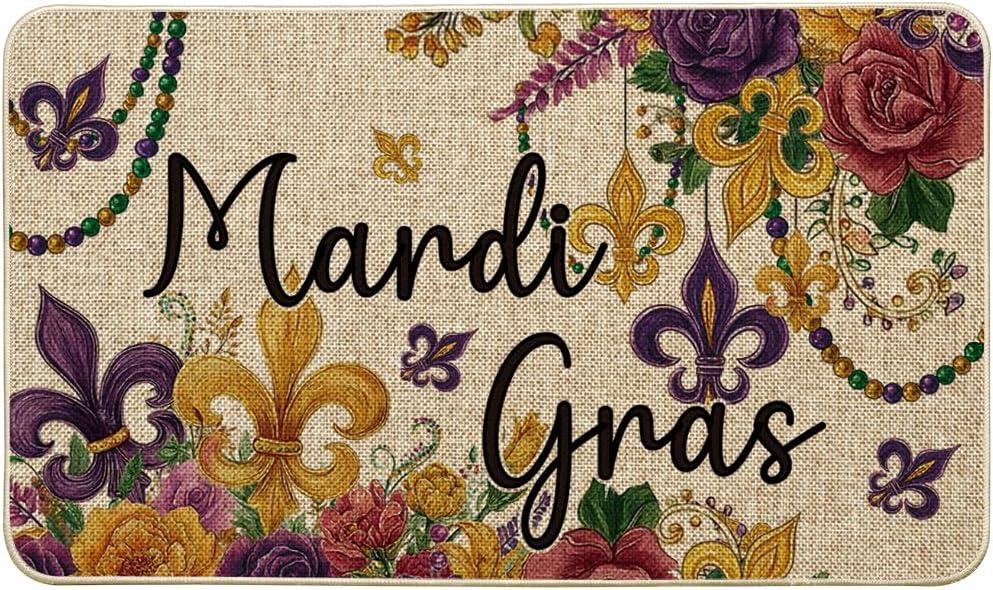 Artoid Mode Irises Flowers Mardi Gras Doormat, Carnival Home Decor Switch Rug Low-Profile Door Mat Floor Mat for Indoor Outdoor 17x29 Inch