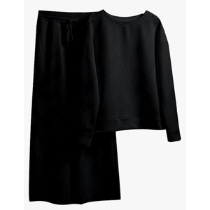 Women's 2 Piece Outfits Textured Sweatsuit Crew Neck Long Sleeve Pullover Top Wide Leg Pant Casual Tracksuit Set large