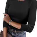 ANRABESS Womens 3/4 Long Sleeve Tops Ribbed Knit Slim Fitted Shirts Basic Tee Fall Outfits 2026 Fashion Y2K Clothes (X-Large, Black)