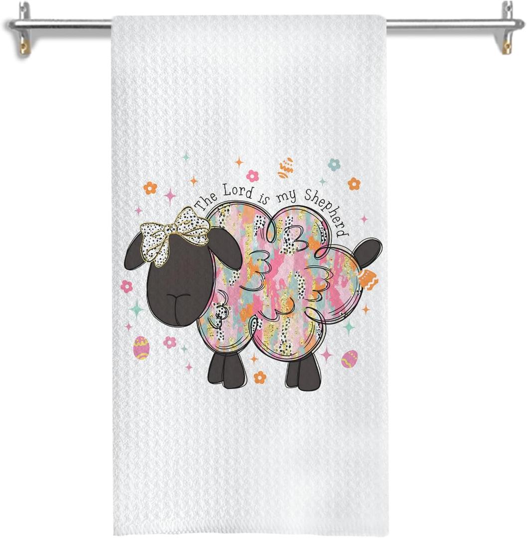 The Lord is My Shepherd Christian Kitchen Towels, Sheep Decor Hand Towels for Bathroom, Bible Verse Decor Dish Tea Towels for Kitchen, Christian Sheep Gifts for Women, 16x24 Inch