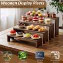 2 Set Wooden Cupcake Stand for Decor, 4 Tiered Stackable Display Risers, Farmhouse Decor Wood Dessert Table Display Set for Party, Vendor Events, Dark Brown