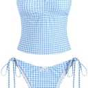 ZAFUL Tankini Swimsuits for Women Mesh Hollow-Out Tank Style Bow Knotted Decor Tie Side High Cut Tankini Set S