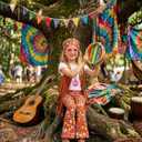 Cuteshower Girl Hippie Costume 70s 60s Hippie Outfits for Girls Halloween Cosplay Party, 6-8Y