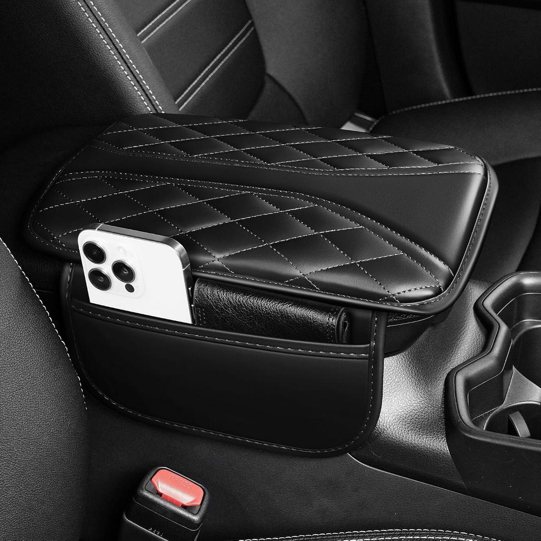 Center Console Cover Fit for Civic: Scratch and Wear Resistant Console Cover Leather with 2 Storage Bags -Upgraded Armrest Coverfor Car,Anti-Scratch Auto Armrest Pad Accessory Black