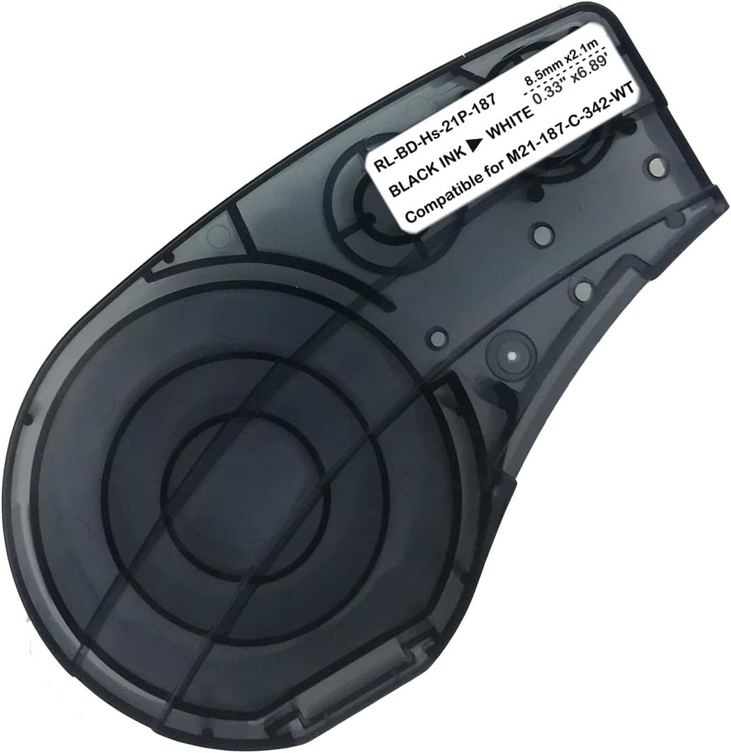 Compatible Label Tape Replacement for M21-187-C-342-WT-Black on White Compatible with BMP21-PLUS/LAB M210, M210-LAB, M211Label Printers, 0.33" Width, 6.89' Length