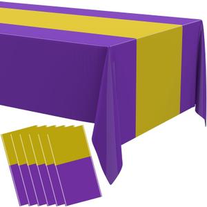 Oudain Disposable Plastic Tablecloths 54" x 108" for Rectangle Tables Cloths Waterproof Table Cover for Graduation Independence Day 4th of July Witch Party Baby Shower Wedding(Gold, Purple,3 Pcs)