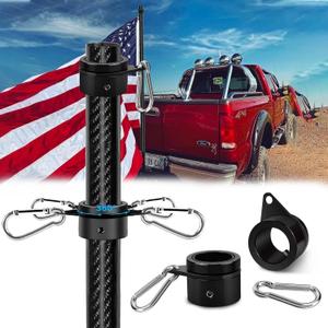6FT 1.25 inch Truck Flag Pole, 1 1/4 Heavy Duty Carbon Fiber Flag Pole for Truck, Vehicle Flagpole for Truck Pickups Jeeps RVs SUVs Car, Reach 80+ MPH