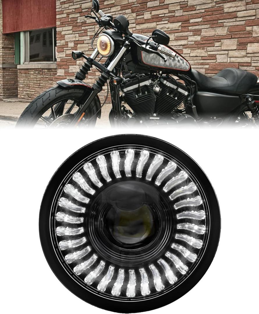Motorcycle 5.75" LED Headlight Anti-glare, 5 3/4 inch Round Light with Projector Hi-Lo Beam/Amber White DRL/Start-up Gradient Welcome Halo