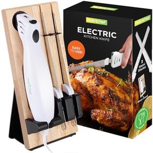 NutriChef Electric Carving Turkey Slicer Kitchen Knife | For Thanksgiving | Portable Electrical Food Cutter Knife Set with Carving Blades & Wood Carving Stand | Cuts Meat, Bread, Cheese & Fruit
