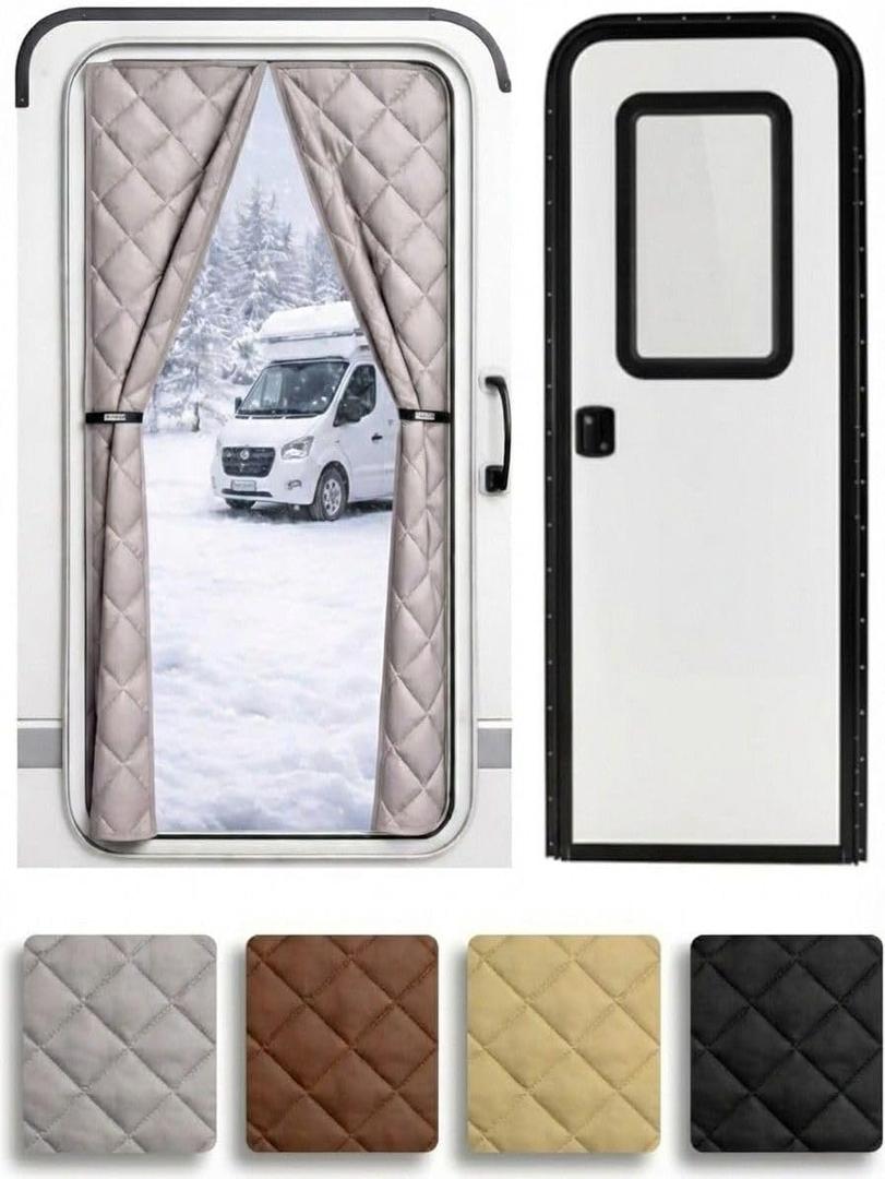 Thermal Insulated RV Door Cover  Magnetic Closure for Draft-Free Winter Living  RV Door Insulation Blanket for Inside Camper  Keeps Heat in & Cold Out (Grey)
