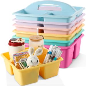6 Pack Plastic Classroom Organizer Caddy with Handle, Pastel