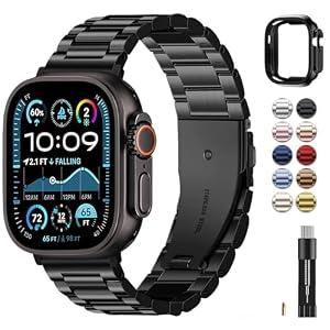 Fullmosa Metal Band Compatible with Apple Watch Bands Ultra3 2 1 49mm, Stainless Steel Strap iWatch Band with Case for Apple Watch, Black