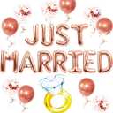 Rose Gold Just Married Balloons Banner Bridal Shower Decorations Diamond Ring Balloon for Women Married Car Bachelorette Wedding Party Decorations Photo Props