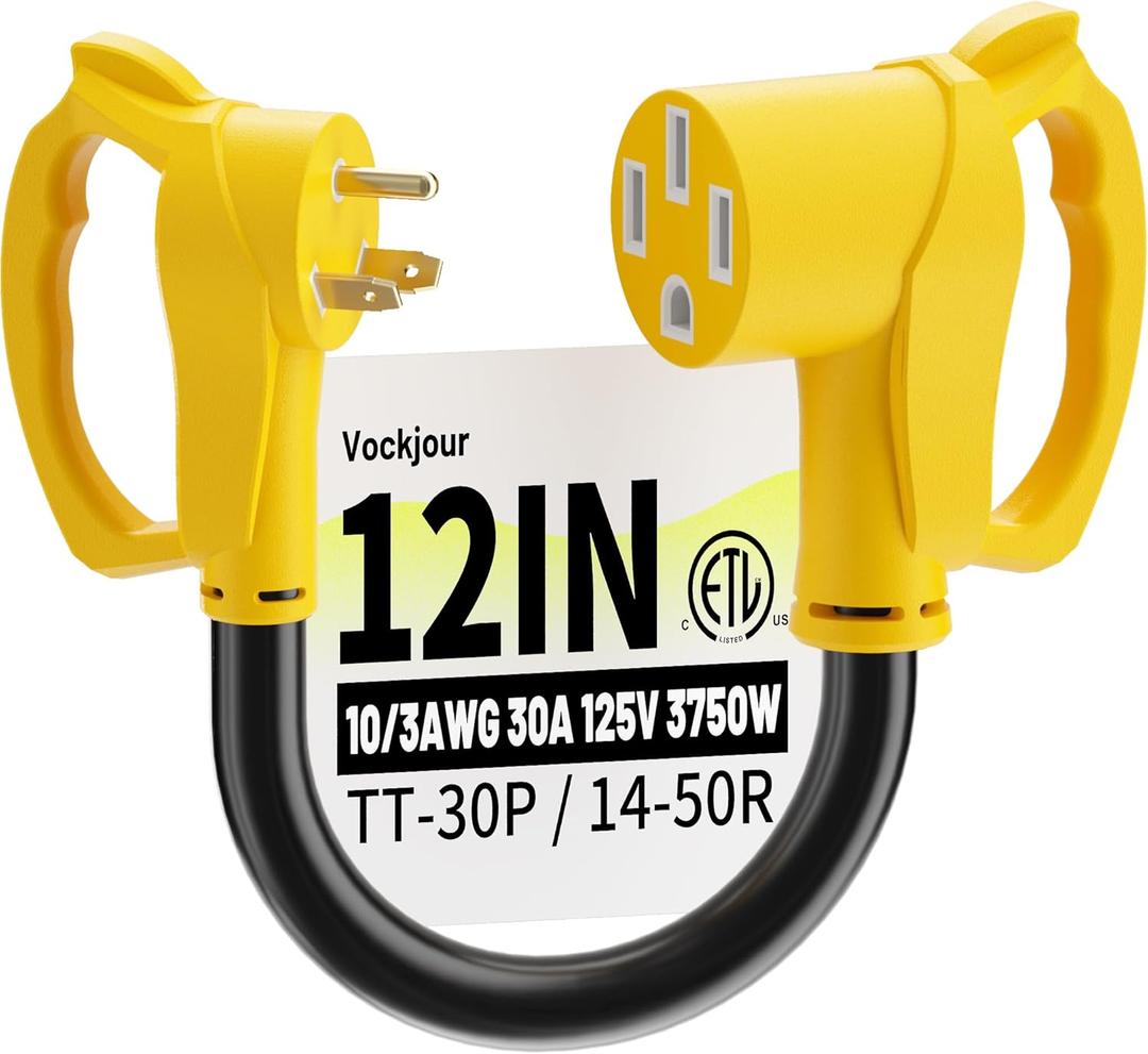 30 Amp to 50 Amp RV Adapter 3 Prong 12 Inch, NEMA TT-30P Male to NEMA 14-50R Female, Heavy Duty RV Electrical Adapter Cord for Camper, STW 10AWG 30A 125V 3750W, Yellow, ETL Listed