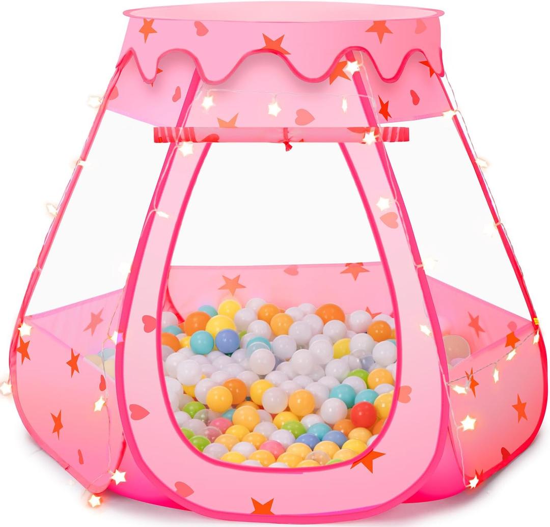 Baby Ball Pit for Toddler: with Star Lights - Pop Up Princess Play Tent for Kids - Indoor Outdoor Baby Girl Toys Birthday Gifts - NO Balls (Pink Tent)