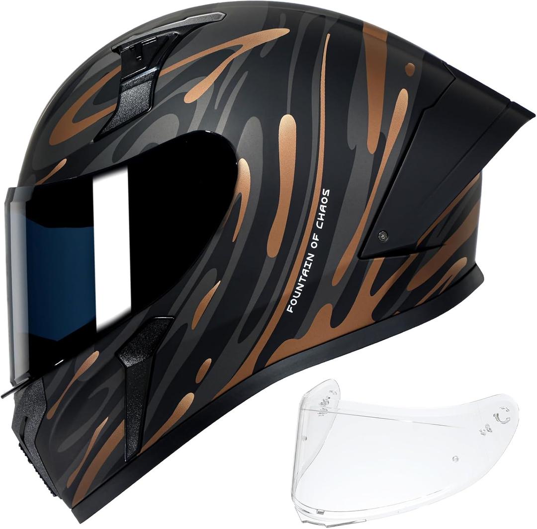 CYRIL Full Face Motorcycle Helmet DOT Approved for Adults Men Women, Motorbike Street Bike Racing Helmet with Tinted & Extra Clear Tool-Free Swappable Visors, Includes Storage Bag S