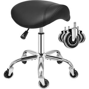 ANWBROAD Saddle Stool with Wheels Ergonomic Swivel Adjustable Rolling Stool with PU Leather Thick Wide Saddle Seat Padding Comfortable Rolling Saddle Chair for Salon Massage Clinic Black UWSS001B, 14.6 X 14.7 X 20.6 Inches