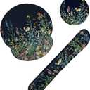 Wildflower Spring Floral Mouse Pad with Wrist Rest and Keyboard Wrist Rest Set, Garden Flowers Non-Slip Rubber Base Memory Foam Mouse Pad Set for Women, Office Desk Accessories, Gaming