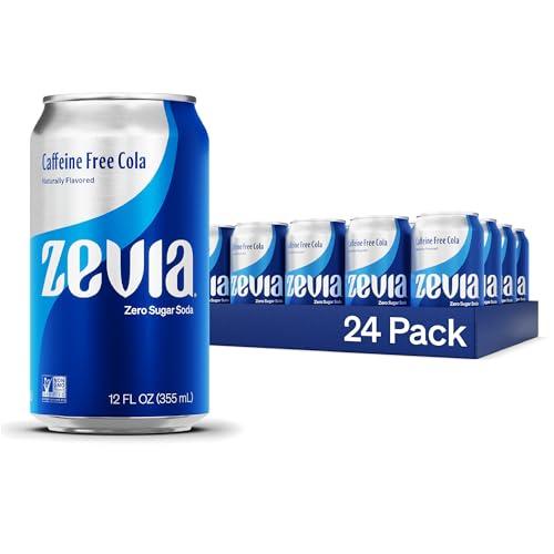 Zevia Zero Sugar Soda, Caffeine Free Cola, 12 oz Cans (24-Pack) – Naturally Sweetened, Zero Calorie Sugar Free Soda - Non-GMO Project Verified, Gluten-Free, Vegan, Best By: 04/21/2027