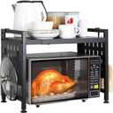 Expandable Microwave Stand Countertop, Heavy Duty Over Microwave Shelf Countertop, 2 Tier Metal Microwave Oven Rack Shelf for Kitchen Tabletop with 4 Hooks,Holds 160lb,Height Adjustable,Black