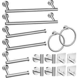 Round Brushed Nickel Bathroom Hardware: 16 Pieces Stainless Steel Bath Accessories Set，Bath Towel Bar Set,Towel Ring， Towel Racks for Bathroom Wall Mounted.