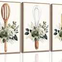 3 Pcs Sage Green Farmhouse Kitchen Canvas Wall Art Minimalist Dining Room plant Flowers Painting Pictures Wall Decor Poster Print Artwork For Dining Room kitchen Home Decoration Unframed