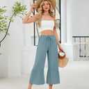 Himosyber Womens Cotton Wide Leg Cropped Pants Casual Drawstring Elastic Waisted Ruffle Hem Palazzo Pants with Pockets (S)