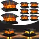 8 Pack Solar Post Cap Lights Outdoor Flickering Flame & Warm White, Fits 4x4 5x5 6x6 Wooden or Vinyl Posts, Waterproof Solar Fence Deck Lights for Yard Garden Patio Decoration.