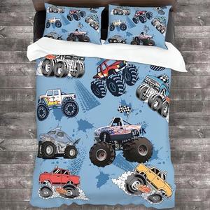 Yilad Truck Bedding Set Duvet Cover Twin Size Comforter Cover Soft for Boys Girl Men Women Bedroom 3 Piece with 2 Pillow Shams