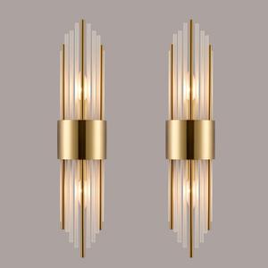 2-Light Modern Crystal Wall Sconces Titanium Gold Frosted Glass, 22.44 x 4.72 inches