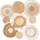 9PCS Boho Wall Baskets Set, Seagrass Rattan Wicker Basket Set, Round Handmade Hanging Basket Decor for Farmhouse Living Room Bedroom Display Table Kitchen Home (9pcs beige white tassel)