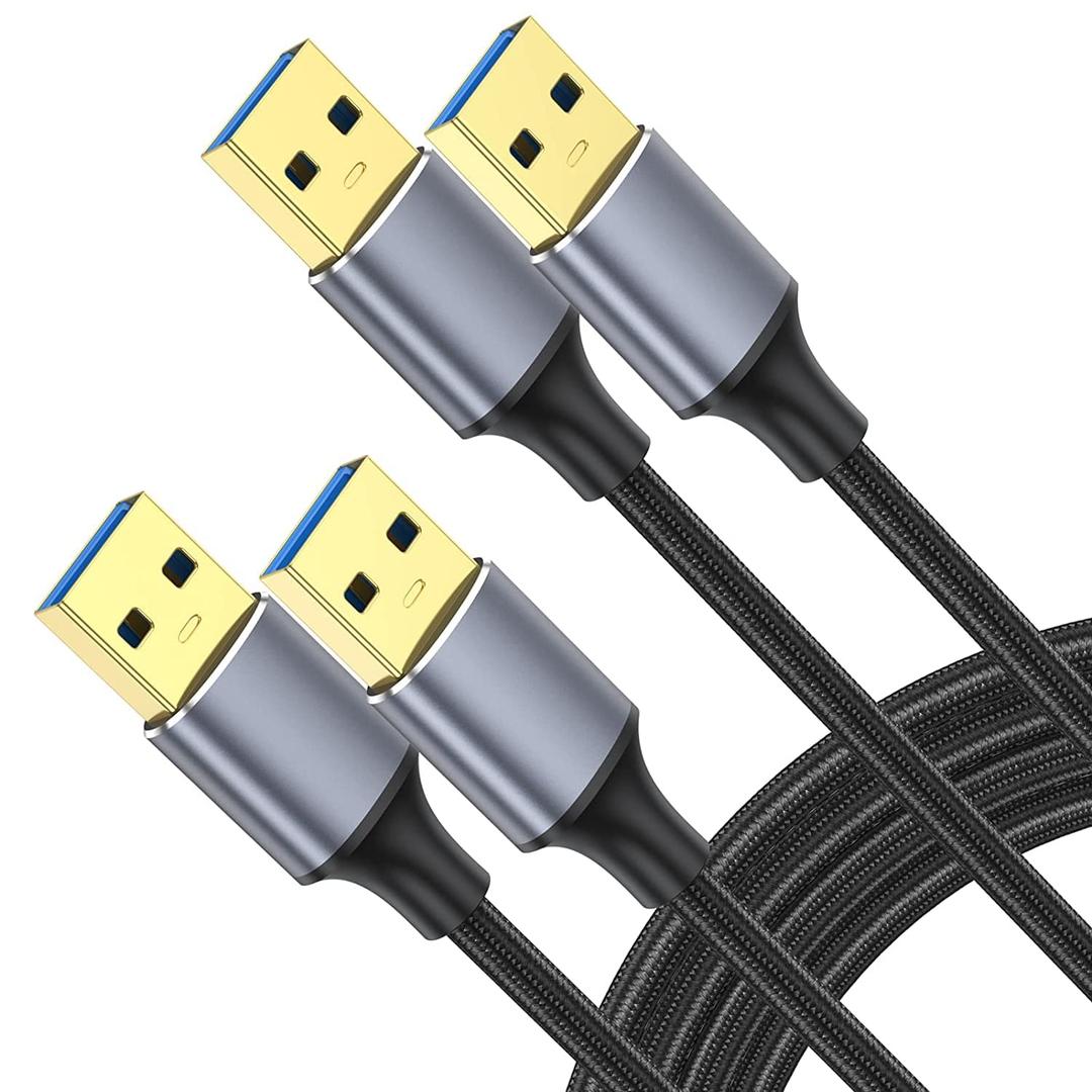 USB to USB Cable 10 FT 2-Pack, USB 3.0 A to A Cable 10 Foot Male to Male Cord Double Sided Compatible with Hard Drive, Laptop Cooler, DVD Player and More