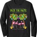 Deck the Palms Merry Pink Flamingo Christmas Hawaiian Long Sleeve T-Shirt, Small