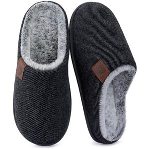 ULTRAIDEAS Men's Fuzzy Scuff Slippers Comfy Winter Warm Indoor House Shoes Fur Lined 9-10