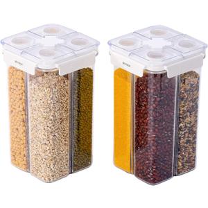 Chef's Path Customizable Airtight Pantry Storage Containers with Lids, 4 Adjustable Compartments - BPA-Free Kitchen Organizers and Storage for Cereal, Pasta, Grains, & More - 2-Pack, 2.4L Containers