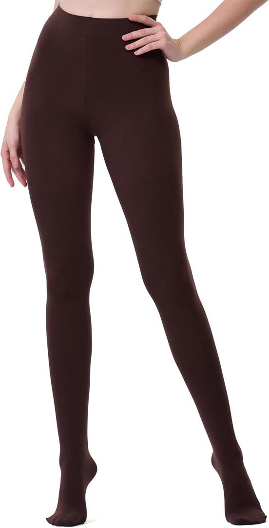 2 x DUCMODA Women's 70D Semi-Opaque Tights High Waist Solid Soft Stretch Pantyhose (Brown, XS)