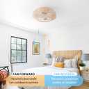 20'' Boho Rattan Ceiling Fan with Light, Coastal Caged Ceiling Fans with Lights and Remote Control, Enclosed Hidden Flush Mount with Reversible 6 Speeds for Living Room Bedroom Nursery